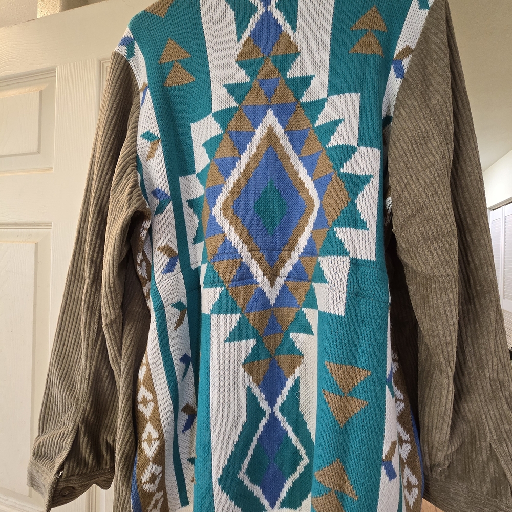 DAVI & DANI Teal and Brown Patterned Blazer - Picture 1 of 3